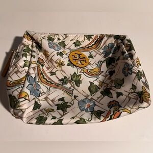 Authentic Tory Burch Floral Bird Print Pouch make up case cosmetic